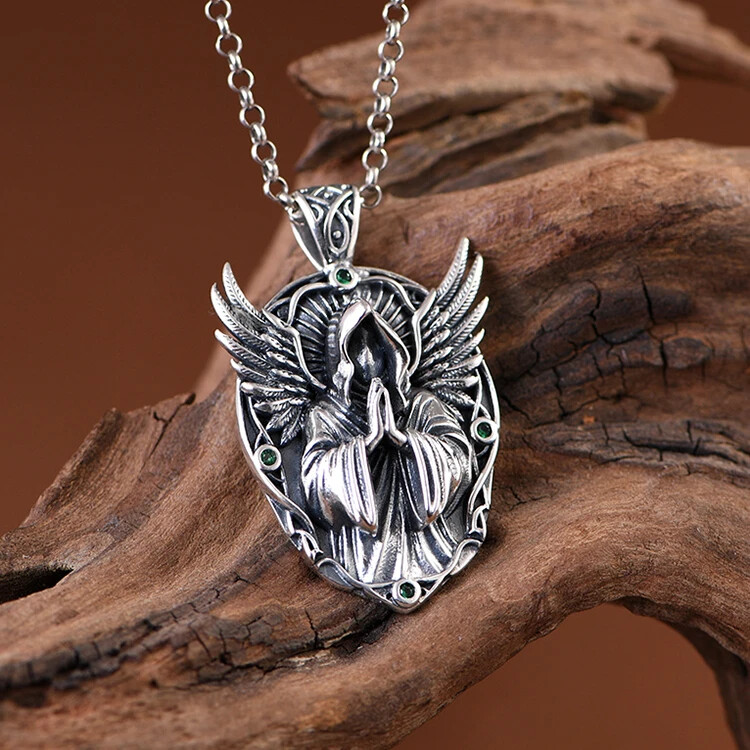 Gothic Winged Prayer Hooded Reaper Pendant - Image 4