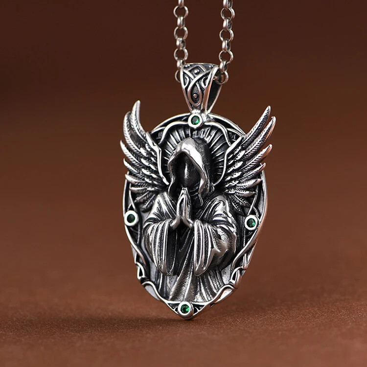 Gothic Winged Prayer Hooded Reaper Pendant - Image 5